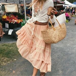 Rare Spell Prairie Peach Lace Trim Maxi Skirt Medium